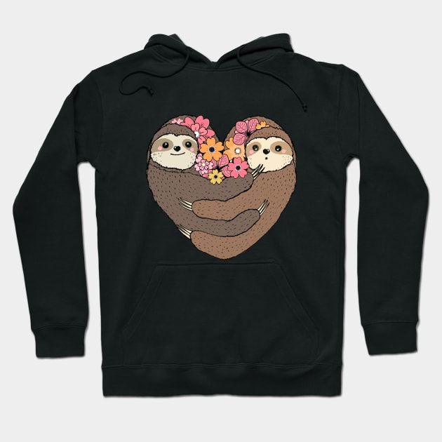 Sloths hugs, lovers couple cute, pink  flowers Hoodie by Collagedream